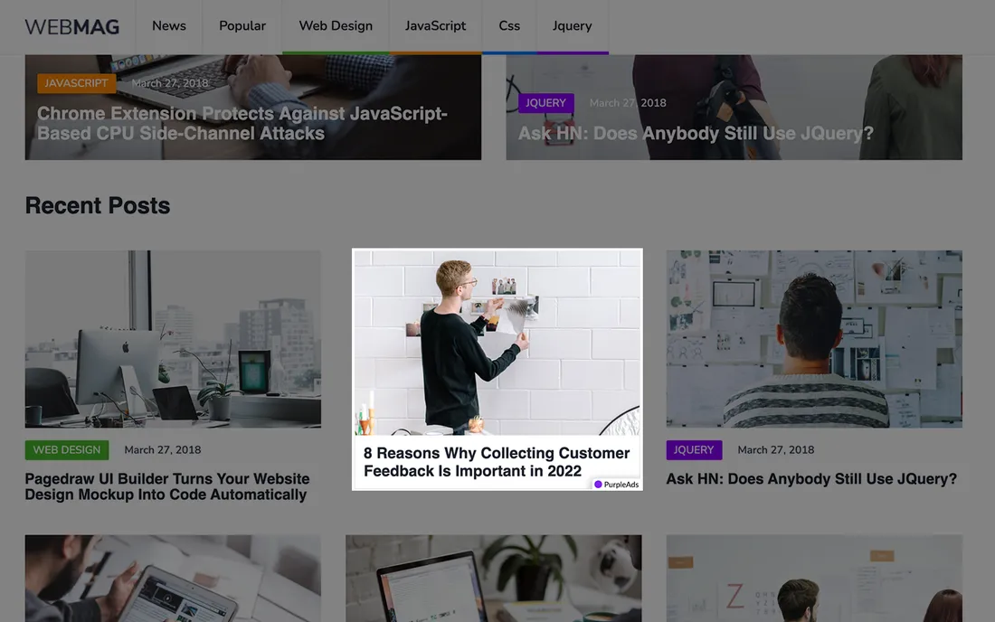 A responsive native banner ad on a publisher website