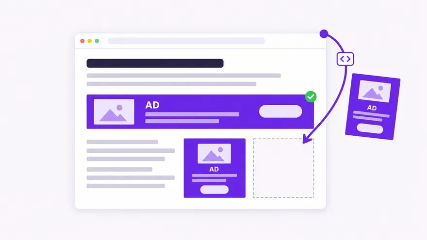A web page with three ad slots, where an empty slot is being filled by a fallback tag