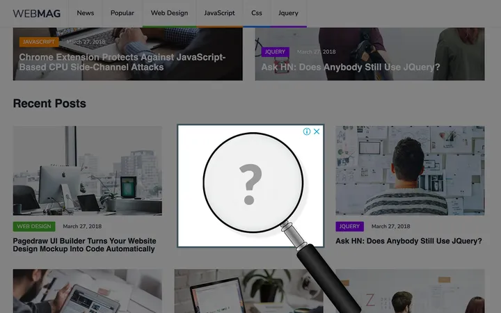 A publisher page showing a recovered ad slot